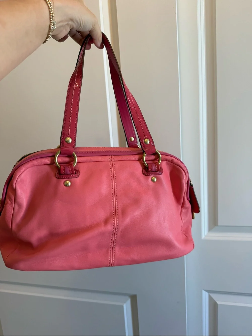 Coach Coral Pink Leather Shoulder Bag